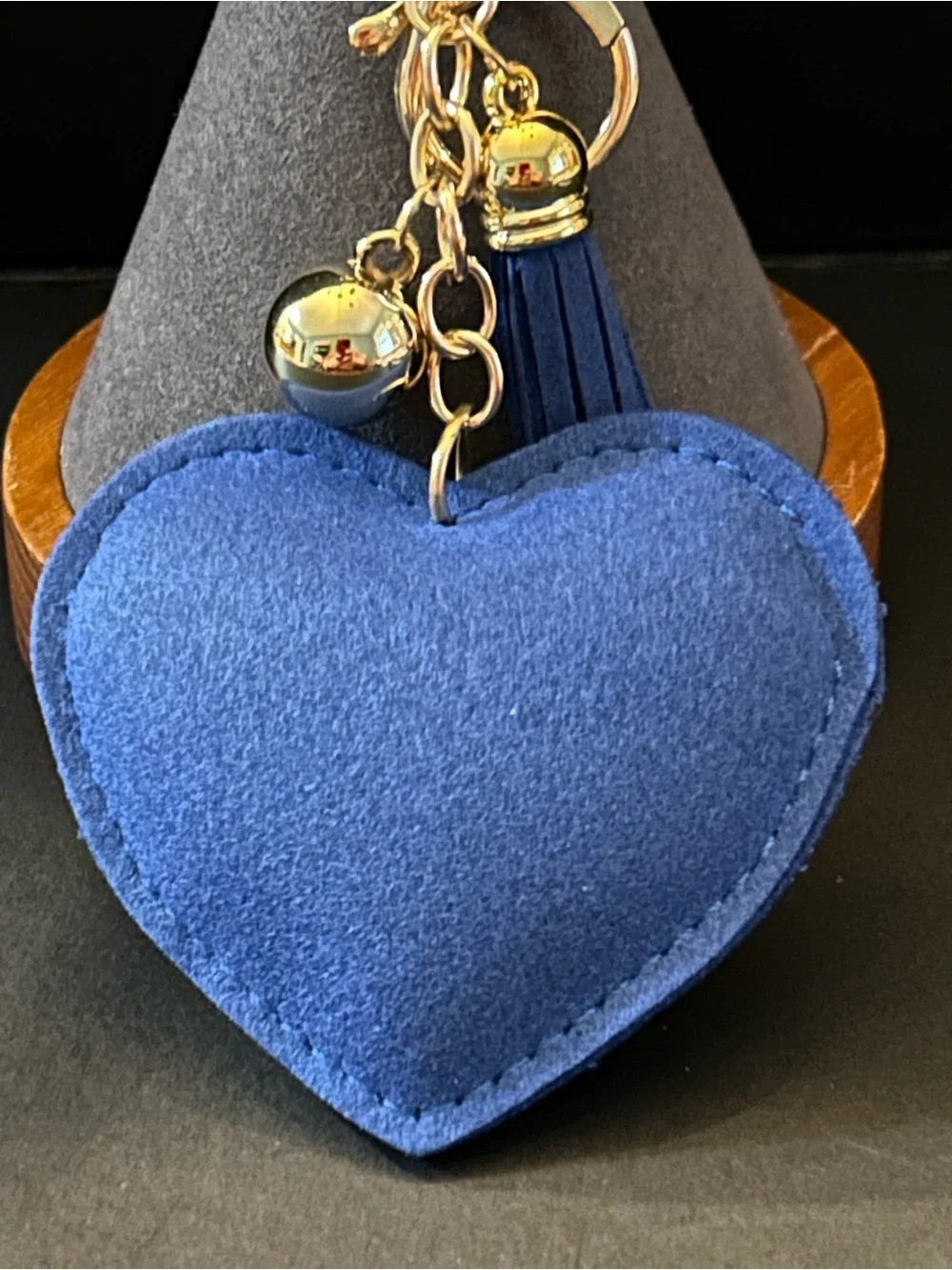 PREMIUM Puffy Blue Heart Paw 🐾 Padded Crystal Bag Charm Keychain w/Gold Clasps